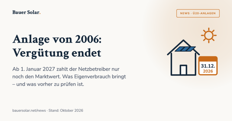 Titelgrafik: Haus mit Solardach, Kalenderblatt 31.12.2026 – Anlage von 2006, Vergütung endet